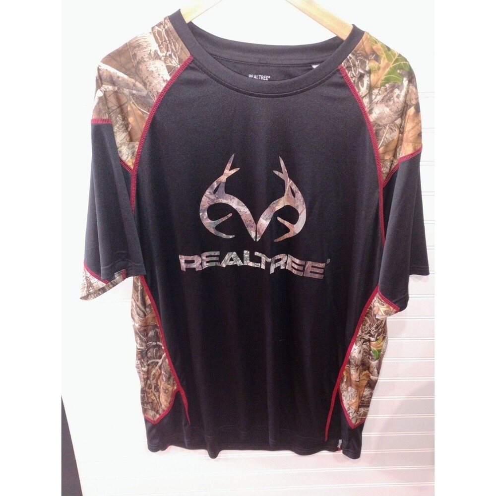 Realtree Camo Black Short Sleeve Performance Shirt Hunting Tee XXL Men's 2XL
